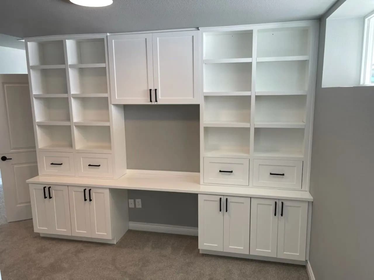 a white shelves in a room