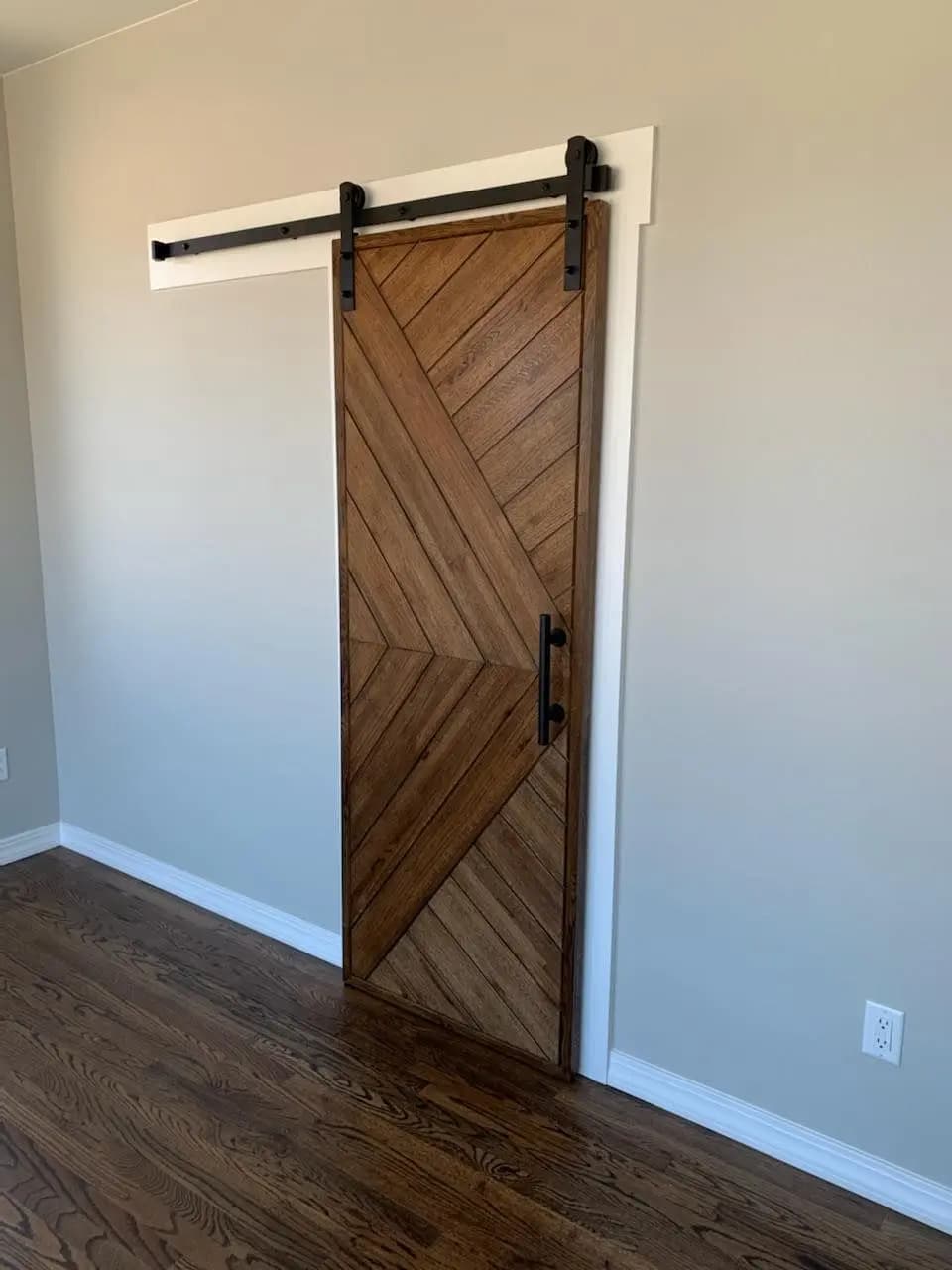 a sliding barn door in a room