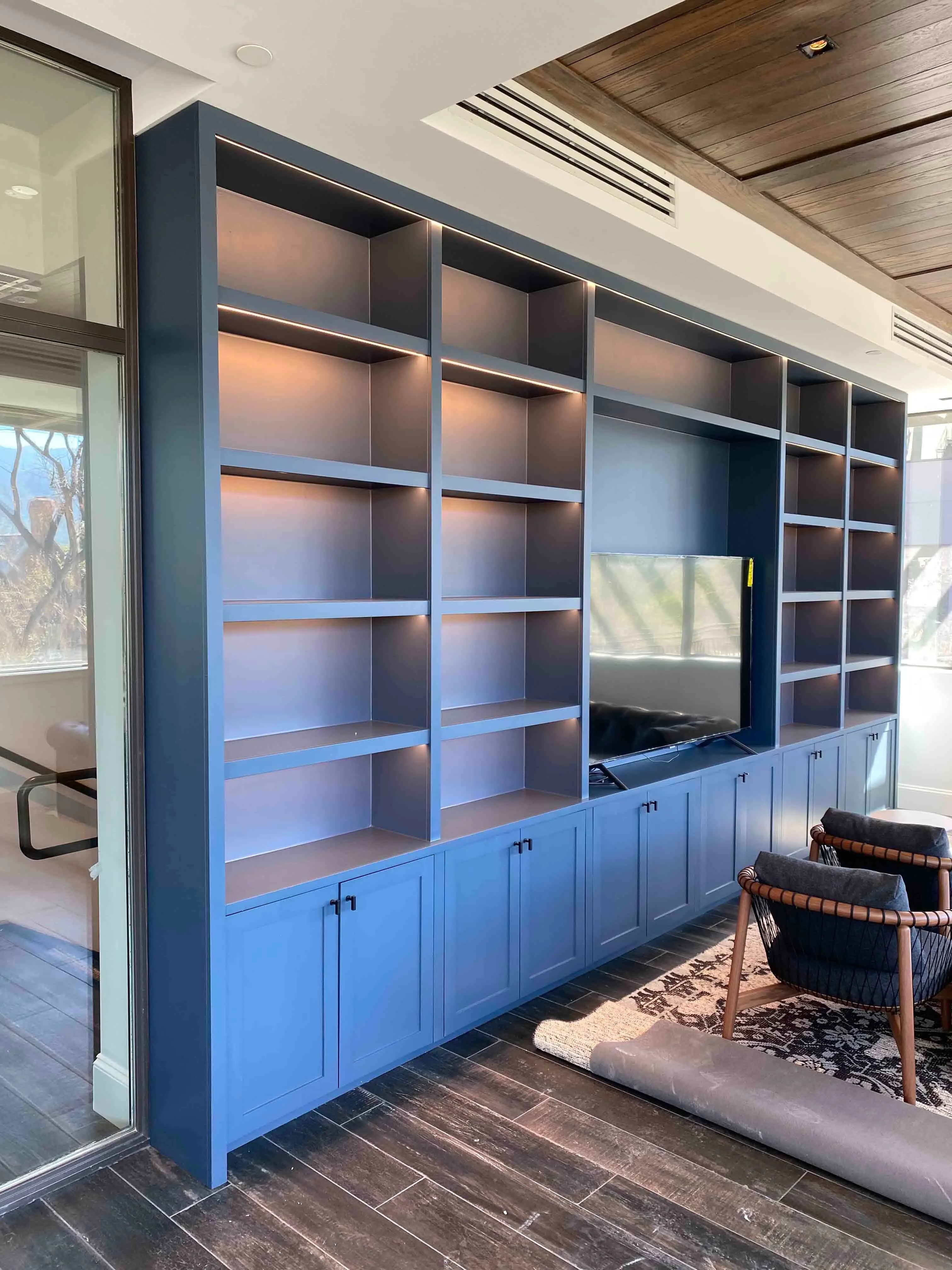 Blue Cabinets and TV Nook